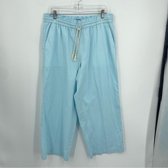 J. Crew Blue Linen Blend Drawstring Pants Sz L BG359 light baby blue - Picture 1 of 8